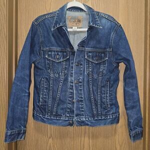Vtg 2000 GAP BLUE JEANS Denim Trucker Jacket World Standard Dark Wash XS 174409